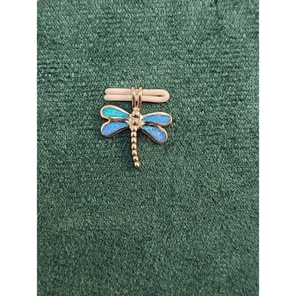 Sterling Silver Dragonfly Pendant 925 Blue Opal Inlay Nature Inspired Jewelry - Picture 1 of 4